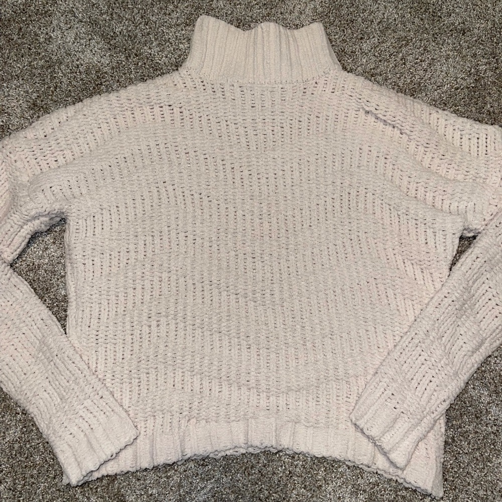 Cream Knit Sweater with turtleneck detail